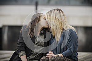 Two women kissing