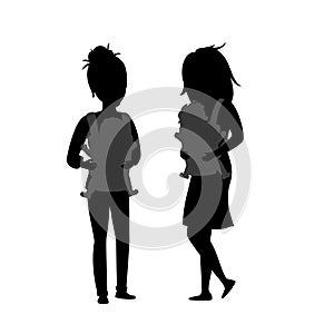 Two women mothers with baby slings wraps isolated vector illustration silhouette