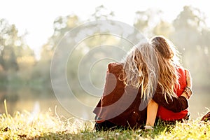 Two women rear view