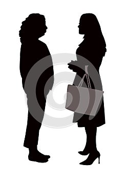 Two women talking body silhouette vector