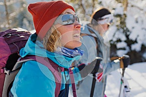 Two women in the winter trekking