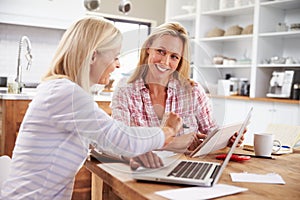 Two women working together at home