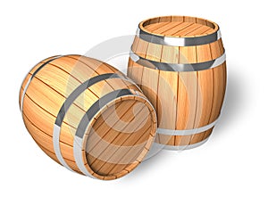 Two wooden barrels