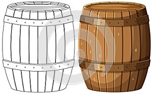 Two wooden barrels, colored and outlined