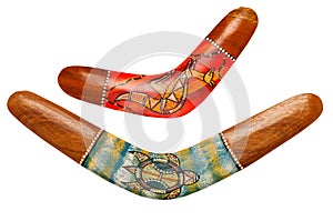 Two wooden boomerangs