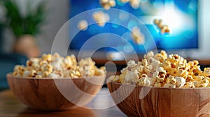 The Popcorn in Wooden Bowls.AI generated image