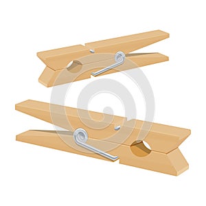 Two wooden cloth pegs vector illustration isolated on white background