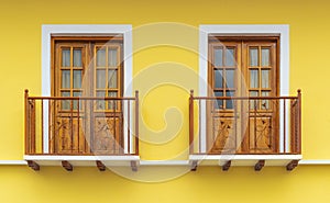 Colonial Style Balcony Windows in Cuenca, Ecuador