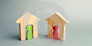 Two wooden houses with neighbors inside. Good neighborhood, district. Communication between people and homes. Houses in the