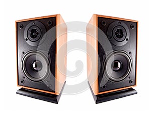 Two wooden loud speakers
