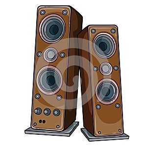 two wooden speakers