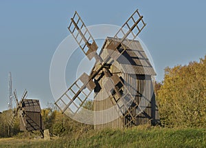 Two wooden wind mills