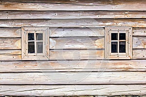 Two wooden window at old russian house
