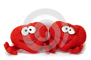 Two wool red cartoon hearts