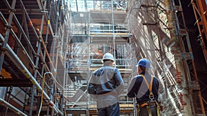 Construction Workers on Building Site. AI generated