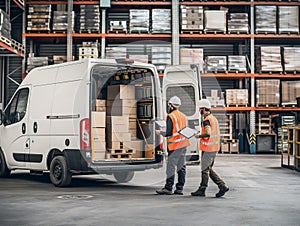 Workers Loading Delivery Van in Warehouse