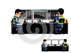 Two workers are working in control room