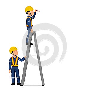 Two workers is working at high