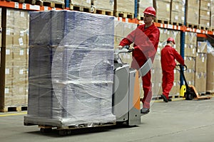 Two workers working in storehouse