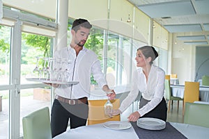 two workes preparing catering