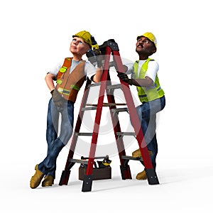 Two workmen with ladder