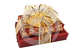 Two wrapped red gift boxes