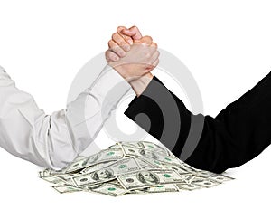 Two wrestling hands and money