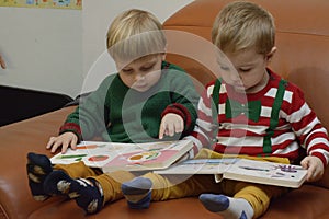 Two year old boys with books