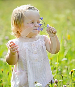 Two-years child at meadow