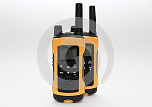 Two yellow and black portable radio set