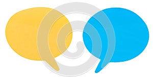 Two yellow and blue speech bubbles on a white background