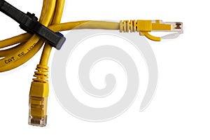 Two yellow coiled patch cords with RJ-45 connectors