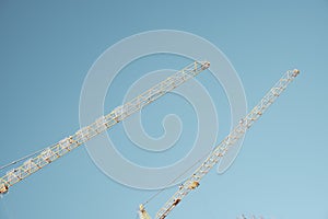 Two yellow cranes over blue sky