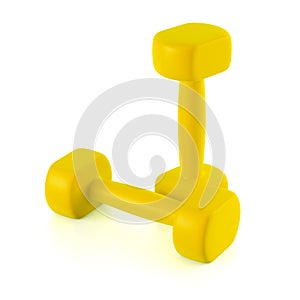 Two yellow dumbbell