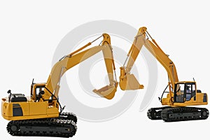 Two yellow excavator  model, machinery in heavy industry