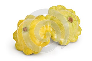 Two yellow pattypan squash isolated on white background, Clipping path and full depth of field