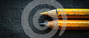 Two Yellow Pencils on Black Surface