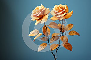 two yellow roses on a blue background