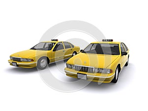 Two yellow taxi cabs photo