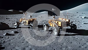 Two Yellow Vehicles On The Surface Of The Moon