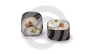 Two Yin Yang Maki sushi isolated on white background