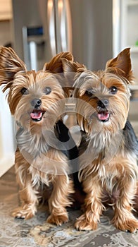 Two Yorkshire Terriers Sitting Together