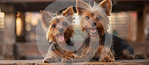 Two Yorkshire Terriers Sitting Together