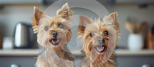 Two Yorkshire Terriers Standing Together