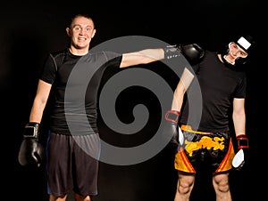 Two young boxers fooling around together