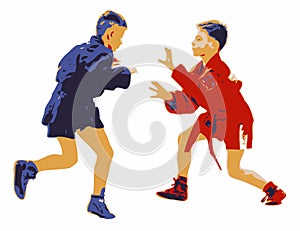 Two Young Boys Competing In A Sport Sambo Contest