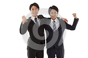 Two young businessmen posing guts