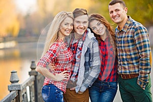 Two young couples spend time in the Park