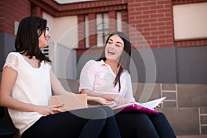 Two young female students preparing for exams