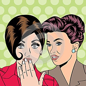 Two young girlfriends talking, comic art illustration